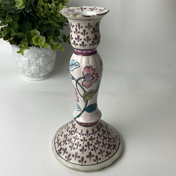 Porcelain Pink Blue Green Floral Candles Stick Holder - Picture 6 of 9